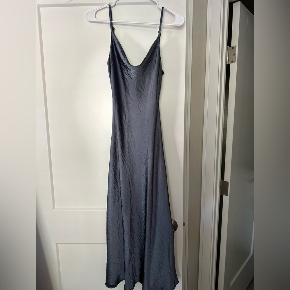 Oak + Fort Cowl Neck Satin Navy Dress XS